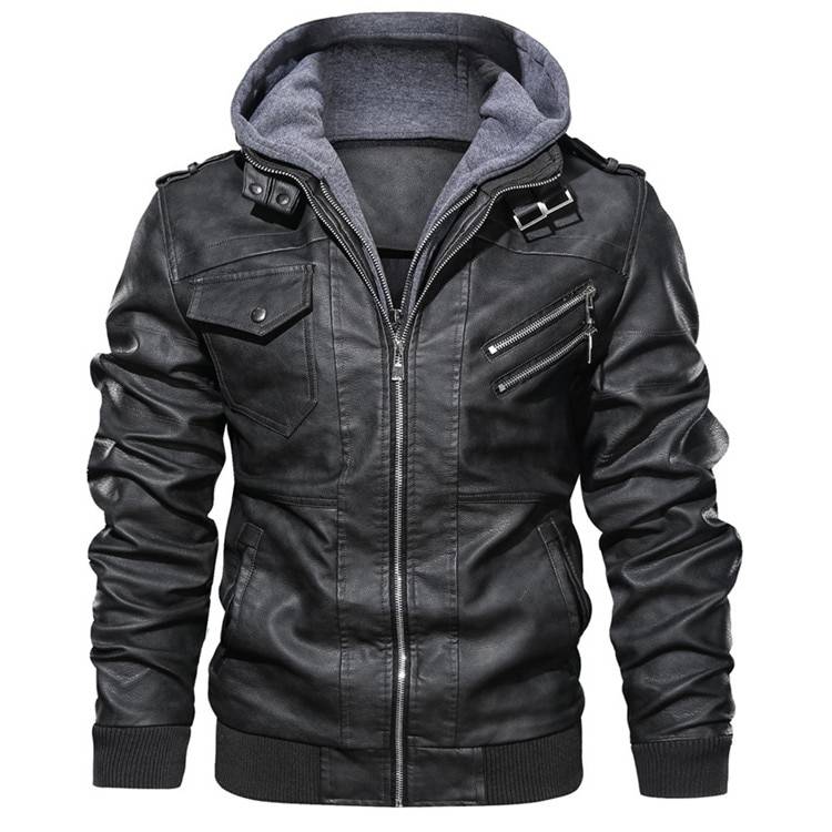 Men's Leather Jacket with Hood Men's Leather Jacket with Hood