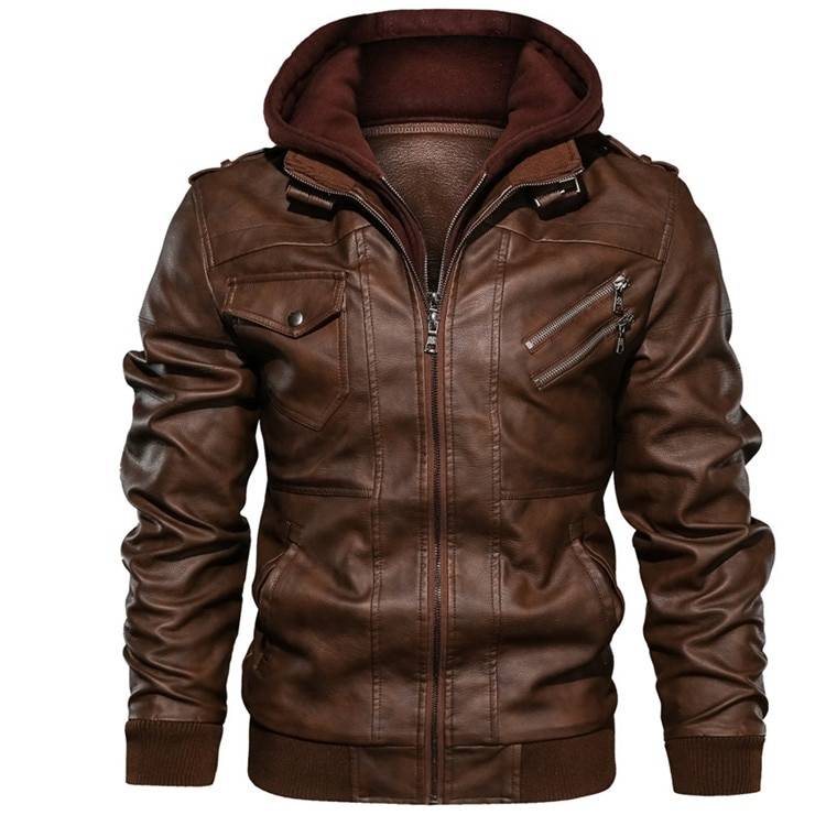 Men's Leather Jacket with Hood Men's Leather Jacket with Hood