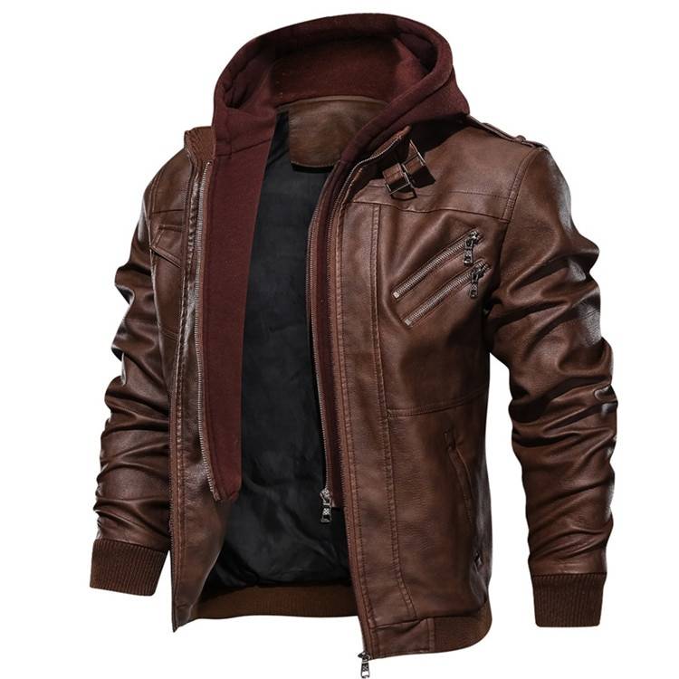 Men's Leather Jacket with Hood Men's Leather Jacket with Hood
