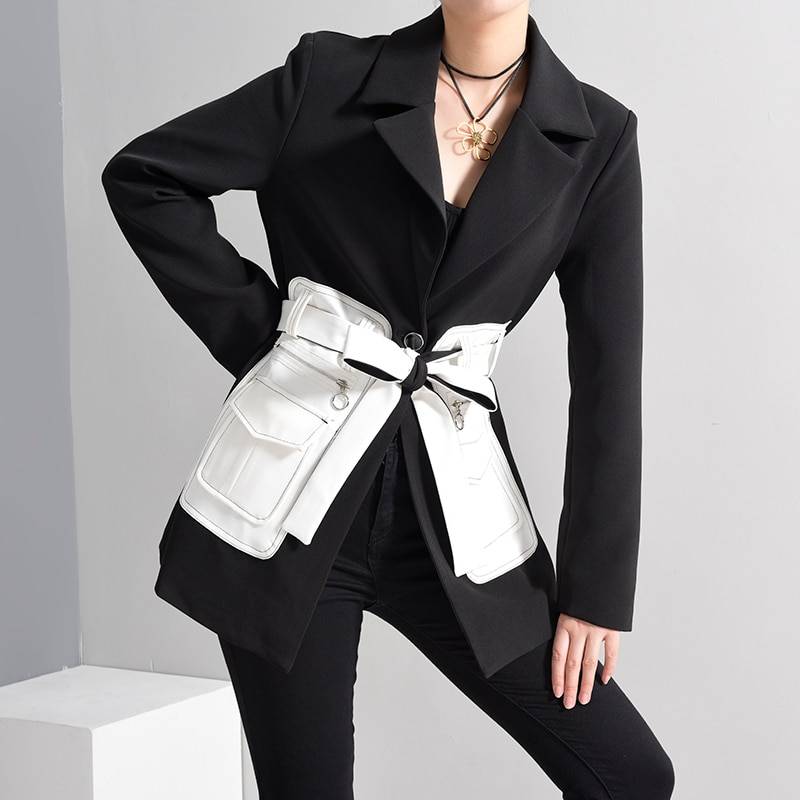 Women's Black Blazer White Pockets Women's Black Blazer White Pockets