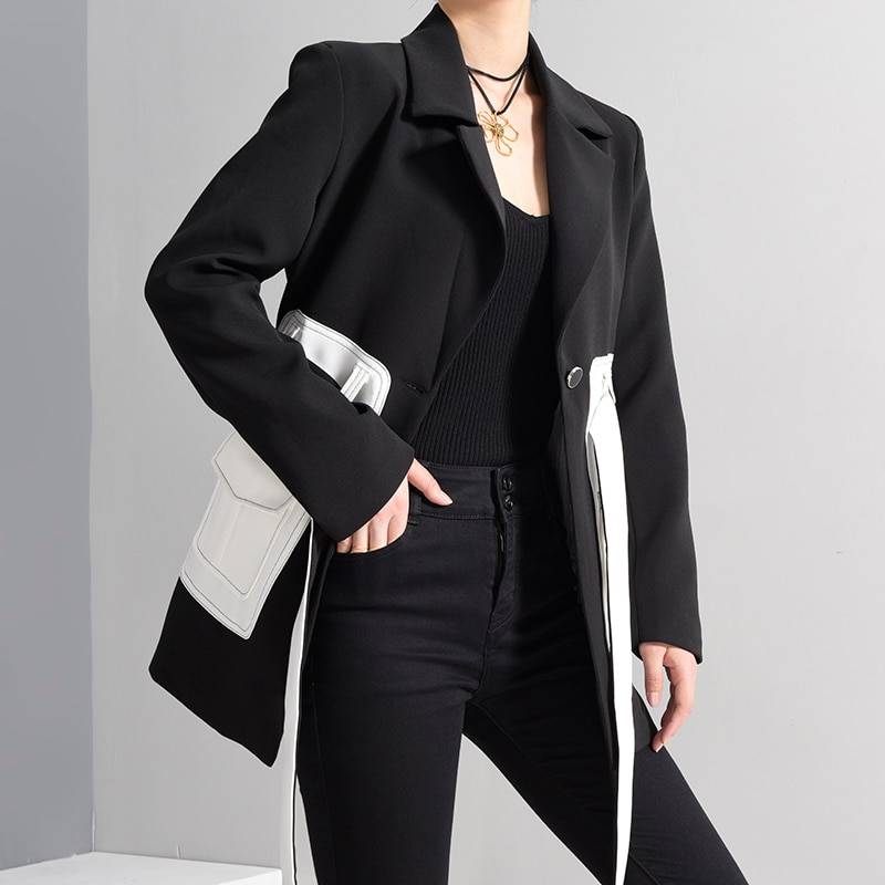 Women's Black Blazer White Pockets Women's Black Blazer White Pockets
