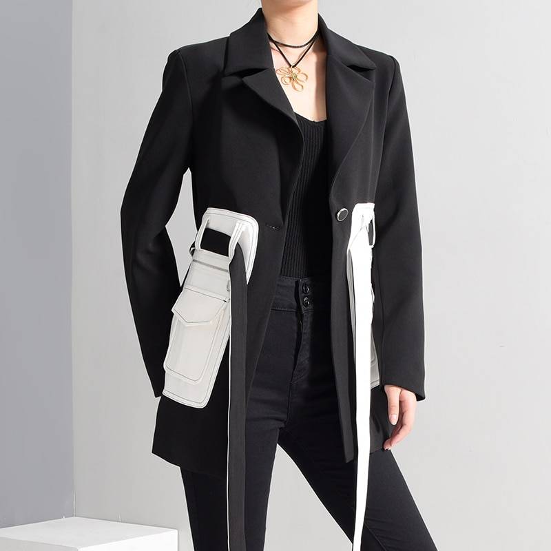 Women's Black Blazer White Pockets Women's Black Blazer White Pockets