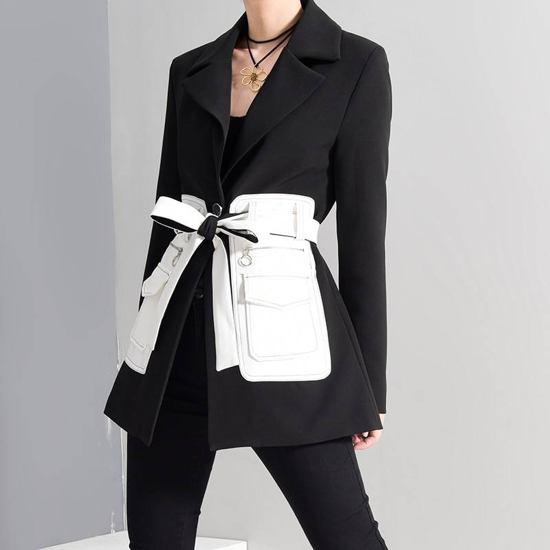 Women's Black Blazer White Pockets Women's Black Blazer White Pockets