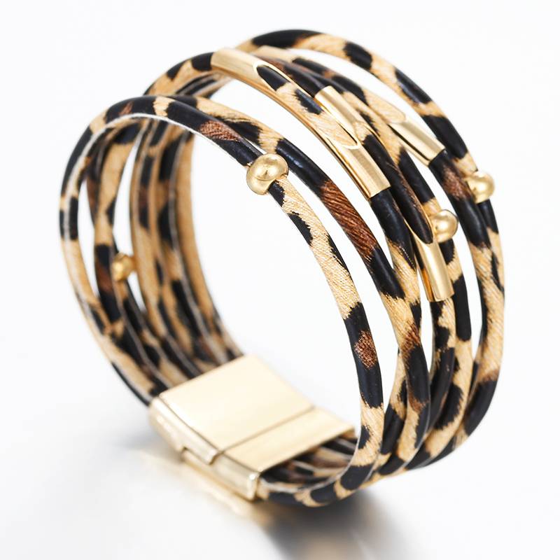 Women's Multilayer Leopard Patterned Leather Bracelet Women's Multilayer Leopard Patterned Leather Bracelet